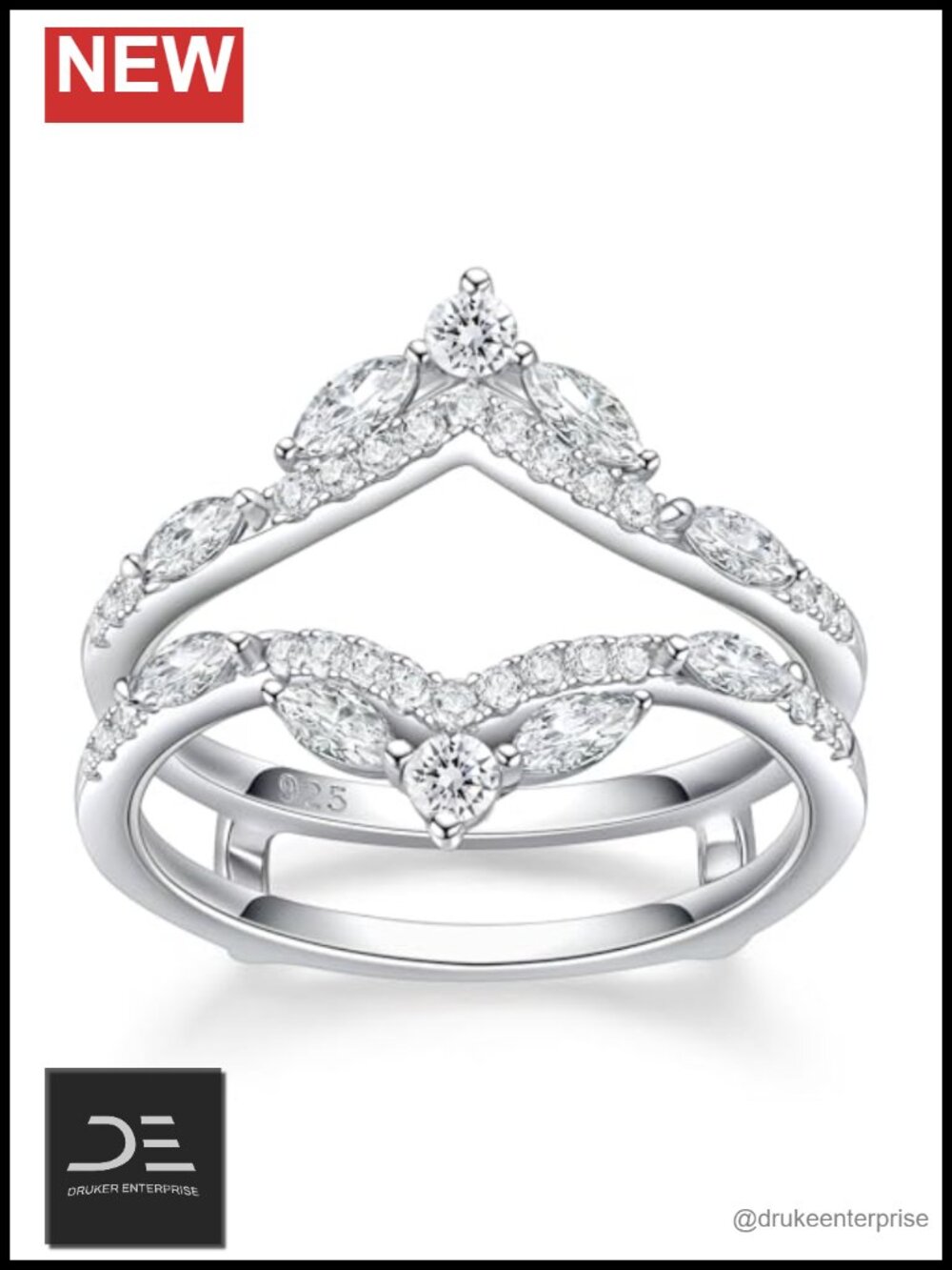 Sterling Silver Curved Ring Enhancer Wedding Band Guard Marquise CZ